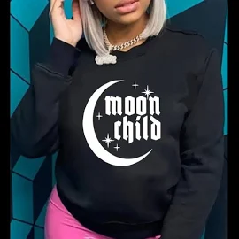 Temu Sweaters | Temu Moon & Star Print Pullover Sweatshirt | Color: Black/White | Size: S | Theoppositeday's Closet