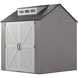 Rubbermaid Resin Outdoor Storage Shed 7x7 ft Weather Resistant Gray