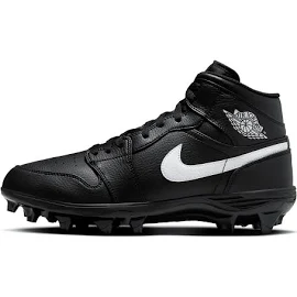 Jordan 1 Mid TD Black/White Men's Football Cleat Shoes, Size: 8.5