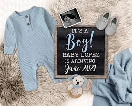 Boy Pregnancy Announcement for Social Media - Digital Letter Board for Gender Reveal or Baby Announcement - Customize & Personalize