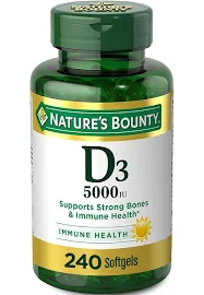 Natures Bounty Vitamin D3, 5000 IU, Rapid Release Softgels - 240 count