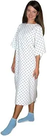 Careoutfit 3 Pack - Deluxe Demure Print Hospital Gown/Hospital Patient Gown w/Back Ties White