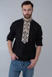 Ukrainian embroidery | Men's Black embroidered linen jacket