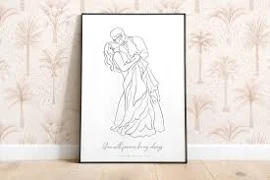 PAPER ANNIVERSARY GIFT for him, Anniversary gifts, Custom couple portrait, Personalized line drawing, Wedding gifts, Gift for her, Art