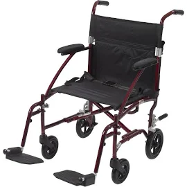 Drive Medical Fly Lite Ultra Lightweight Burgundy Transport Wheelchair