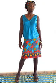 African print skirt, reversible skirt with Ankara fabric, mid-length skirt with turquoise/red graphic pattern
