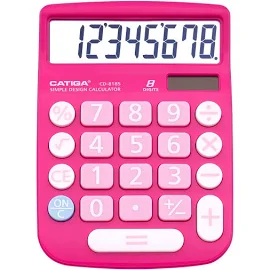 Catiga Cd-8185 Office and Home Style Calculator - 8-Digit LCD Display - Suitable for Desk and on The Move Use. (Pink)