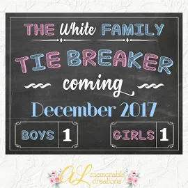 Tie Breaker Pregnancy Announcement Sign, 3rd Baby Announcement, Pregnancy Announcement Photo Prop, Gender Reveal Sign, Digital File