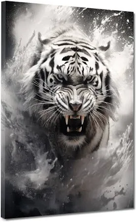 Tiger schwarz weiß Wandbild [Gratis-Versand] – BilderTrends24 Acrylglas / 60x80cm