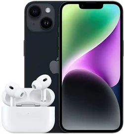 Apple iPhone 14 mit AirPods Pro (2. Gen.) | o2 Mobile M Boost 50 GB+ Vertrag | 128 GB | Farbe: mitternacht