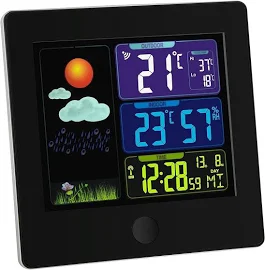 TFA Dostmann Sun Funk Wetterstation Wettervorhersage Farbdisplay Snooze Schwarz