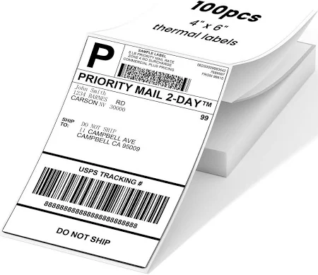 Phomemo Versandaufkleber 4×6 DHL Etiketten, Thermopapier Versandetiketten für Labeldrucker Wasserfester Etiketten Papier (Weiß 100 Stück)
