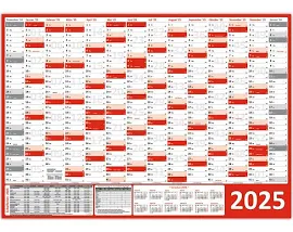 LYSCO Wandkalender DIN A0 2025 Rot gerollt Wandplaner Ferien Feiertage