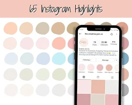 Instagram Highlight Icons. Einfarbige Instagram Highlight Cover in 65 Pastellfarben. Instagram Story, IG Feed, Stories, Social Media Icons Pack