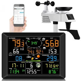 WiFi Wetterstation, 10,2 Zoll Große Anzeige Drahtlose Wetterstation, Wetterstationen Drahtlose Innen-mit Regenmesser und Windgeschwindigkeit,