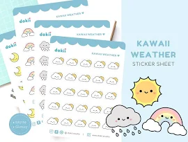 Kawaii Wetter Stickerbogen | Niedliches Wetter-Planer-Aufkleber März-Wetter-Tracker-Symbol Sonnig, Regen, Regenbogen, Schnee, Wind, Sturm, Mond, Stern