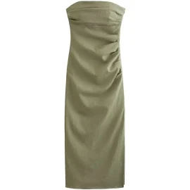 Traf 2024 Mode Kleid Frauen Midi New Chic Geraffte Elegante Röhre Top Enge Ferien Kleid Straße