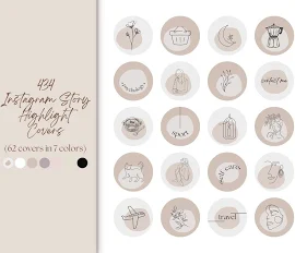 434 Boho Instagram Highlight Covers / Schwarz und Weiß / Neutral Instagram Icons, Pastel Insta Story Template / Pink IG Story Buttons / Beige