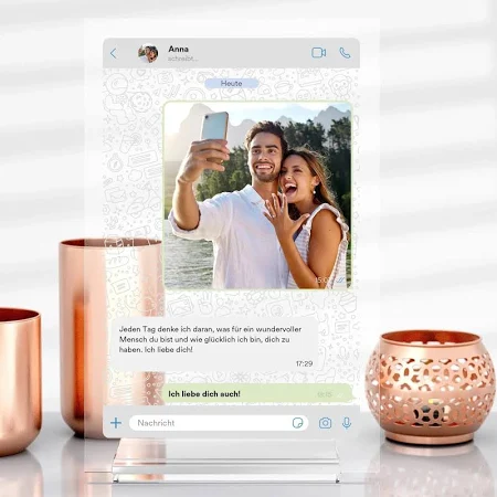 Personalisierte Messenger-Nachricht aus Glas » inkl. gratis Standfuß