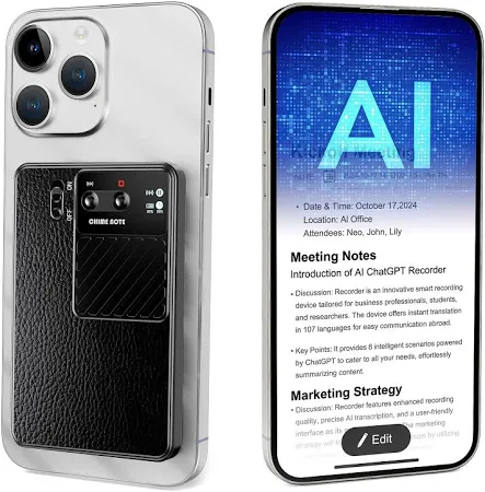 AI Digitales Diktiergerät, Aufnahmegerät mit ChatGPT 4o Transkript, Zusammenf, Übersetzung in 107 Sprachen, 48 Stunden Aufnahme, Starke Magnetische,