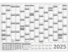 Wandkalender DIN A0 2025 (Grau) gerollt Wandplaner Ferien & Feiertage