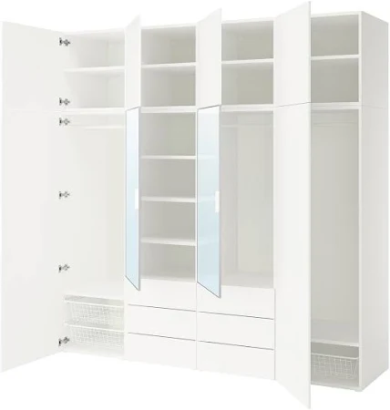 IKEA PLATSA Schrankkombination weiß STRAUMEN Spiegelglas/FONNES weiß