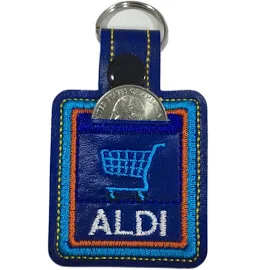 Aldi-Viertelhalter, Einkaufswagen-Schlüsselanhänger, Schlüsselanhänger, Viertelhalter, Aldi-Schlüsselanhänger mit Viertelhalter, Bestickter Aldi-Waren