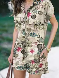 2024 ZANZEA lässig Blumen Bedruckte Overalls Sommerferien Overalls Spiel Anzug Frauen Vintage