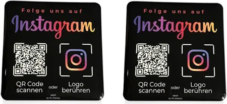 Aufsteller/Aufkleber-Karte für Instagram Follower - mit QR-Code und NFC - 6x6 cm (2x Pack-schwarz-Deutsch)