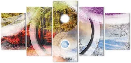 Bild Vier Jahreszeiten (5-teilig) - Landschaft mit Bäumen im Zen-Stil