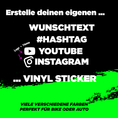 Vinyl Sticker4U – (4er-Pack) Wunschtext, Hashtags, YouTube und Instagram als persönlichen Vinyl Aufkleber Neonorange