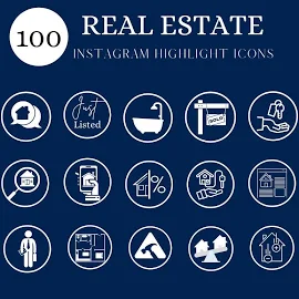 100 Instagram Story Highlight Icons, Real Estate Instagram Highlight Icons, blaue IG Icons, Social Media Icons, IG Stories Post Cover