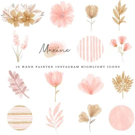 Boho Instagram Geschichte Highlight Symbole Instagram Highlight iPhone iOS 14 App-Symbole Pack Aquarell rosa floral Pfirsich Clipart Branding Kit