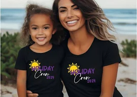 Family Holiday Crew 2024 Sonnen Print Familie Sommer Urlaub Ferien Urlaub Tops T-Shirts Shirts T-Shirts Erwachsene Kinder Größen Twins- Schwarz