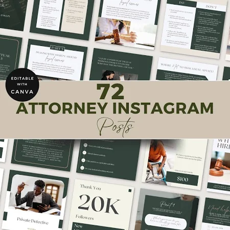 Attorney Instagram Post Vorlagen | Lawyer Social Media Grafiken | Rechtliches Branding Posts | Marketing für Advokat | Kanzlei Marketing