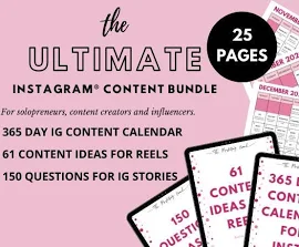 2024 *AKTUALISIERT* Instagram Bundle - 365 Tage Instagram Content Kalender | 150 Fragen an IG Stories | 61 Inhalt Ideen für Rollen