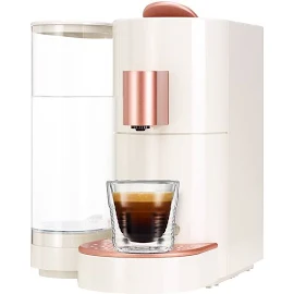 Kaffeekapselmaschine Twins II von K-fee, kompatibel mit Expressi Kapseln von Aldi Süd / Farbe Beige-Rose-Gold (Kapselmaschine)