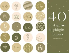 40 Instagram-Highlight-Cover | Grün Highlight Icons | Boho Instagram Highlights | Geschäft Highlight-Abdeckungen | Grüne Natur-Highlights