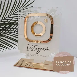 Individuell angefertigtes Acryl Instagram Schild für Business Empfang - Social Media Display Plakette mit Symbol - Personalisierte Schreibtisch Werbun