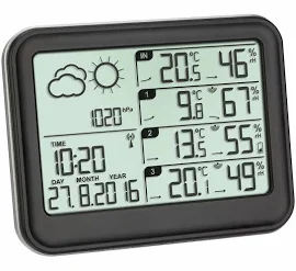 TFA Dostmann Funk-Wetterstation View, 35.1142.01, mit 3 Aussensender, inkl Funkuhr, Wettervorhersage, mit Temperatur und Luftfeuchtigkeit, L 131 x B