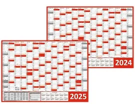 Wandkalender DIN A1 2024 + 2025 rot gerollt Wandplaner inkl. Ferien Feiertage