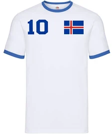 Blondie & Brownie T-Shirt Herren Island Iceland Sport Trikot Fußball Handball Meister WM EM, weiß, 3XL, blau/weiss