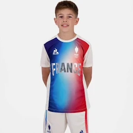 Olympische Spiele Paris 2024 Le Coq Sportif Team France Multi Sports Performance T-Shirt – Marshmallow – Kinder - männlich Größe: 12A