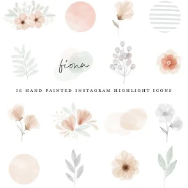 Boho Instagram Story Highlight Icons Instagram Highlight iPhone iOS 14 App Icons Pack rosa Blumen Aquarell Clipart Branding Kit