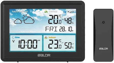 BALDR Wetterstation Innen und Außentemperatur Funk mit Wettervorhersage – Thermometer Innen und Außentemperatur Funk mit Wettervorhersage