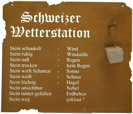 Schweizer Wetterstation aus Edelrost zum Hängen