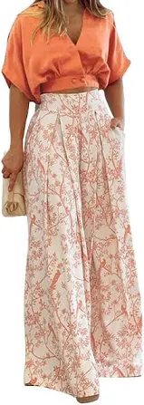 seiveini Hosenanzug Damen Elegant Sommer 2 Teiler Sexy Oberteile + Hose Lang Zweiteilige Loose Sets Hohe Taille Freizeitanzug Chic Schlaghose