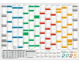 LYSCO 3x Rainbow Wandkalender DIN A1 2025 gerollt Wandplaner inkl Ferien Feiertage