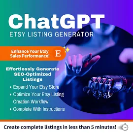 ChatGPT Etsy-Verkäuferlisten-Generator - ChatGPT-Eingabeaufforderungen | Etsy-Shop-Kit | So verkaufen Sie schnell auf Etsy! Etsy-Verkäufer skalieren I