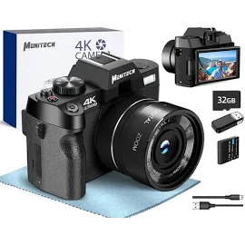 Mo Digitalkamera für Fotografie und Video, 4K 48 MP Videoaufzeichnungskamera für YouTube mit 180° drehbarem Display, 16-facher Digitalzoom, 32 GB